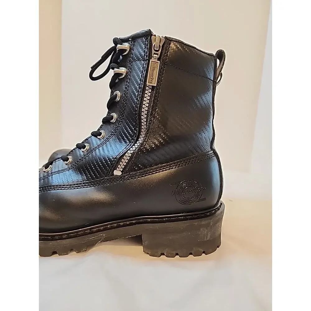 Milwaukee MB408 Accelerator Mens Size 12 Black Leather Dual Zip Motorcycle Boots